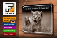 Blechschild Katze 30x20cm Hey lassen wir die Hunde raus