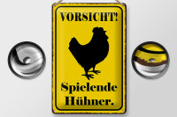 Blechschild Hinweis 20x30cm Vorsicht spielende Hühner