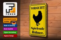 Blechschild Hinweis 20x30cm Vorsicht spielende Hühner