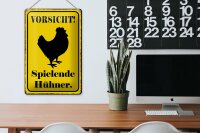 Blechschild Hinweis 20x30cm Vorsicht spielende Hühner