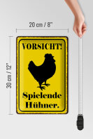 Blechschild Hinweis 20x30cm Vorsicht spielende Hühner