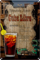 Blechschild Rezept 20x30cm Cuba Libre Zutaten Eiswürfel