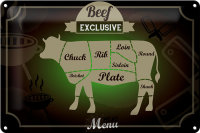 Blechschild Fleisch 30x20cm Schnitte Beef exklusive...