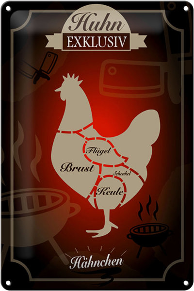 Blechschild Fleisch 20x30cm Huhn exklusive Hähnchen