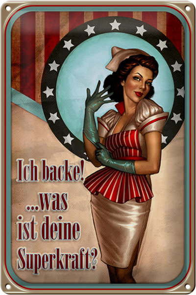 Blechschild Pinup 20x30cm ich backe was deine Superkraft