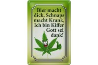 Blechschild Spruch 20x30cm Bier dick Schnaps krank Kiffer