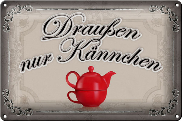 Blechschild Spruch 30x20cm Kaffee draußen nur Kännchen