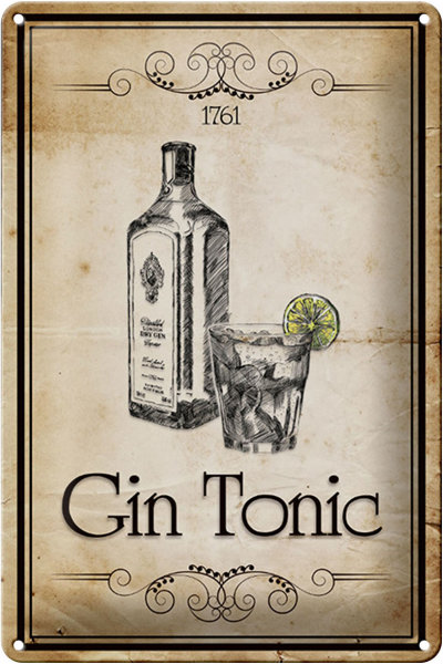 Blechschild Alkohol 20x30cm 1761 Gin tonic Retro