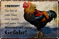 Blechschild Hinweis 30x20cm Huhn Vorsicht das mein Haus