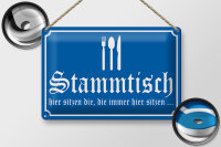 Blechschild Hinweis 30x20cm Stammtisch hier sitzen (blau)
