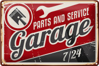 Blechschild Retro 30x20cm Garage parts service Auto Teile