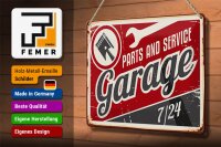 Blechschild Retro 30x20cm Garage parts service Auto Teile
