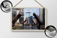 Blechschild Reise 18x12cm Chicago USA Bridges Brücken Fluss Deko