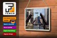 Blechschild Reise 18x12cm Chicago USA Bridges Brücken Fluss Deko