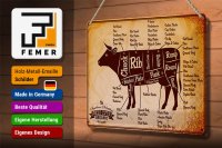 Blechschild Kuh 30x20cm Beef cuts Organic Metzgerei
