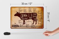 Blechschild Kuh 30x20cm Beef cuts Organic Metzgerei