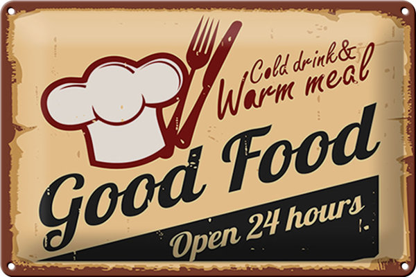Blechschild Retro 30x20cm Cold drinks and warm meal
