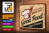 Blechschild Retro 30x20cm Cold drinks and warm meal