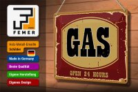 Blechschild Hinweis 30x20cm GAS open 24 hours