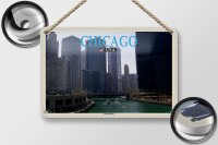Blechschild Reise 18x12cm Chicago USA Chicago River Fluss Hochhäuser