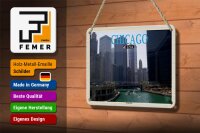 Blechschild Reise 18x12cm Chicago USA Chicago River Fluss Hochhäuser