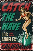 Blechschild Pinup 20x30cm Surfing Girl Los Angeles Sommer