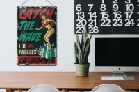 Blechschild Pinup 20x30cm Surfing Girl Los Angeles Sommer