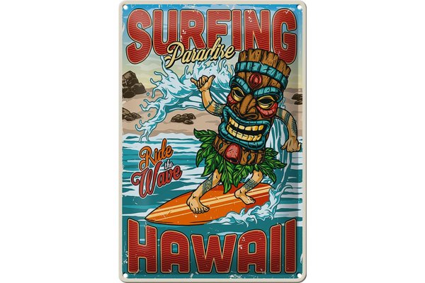 Blechschild Surfing 20x30cm Paradise Hawaii Sommer Sport