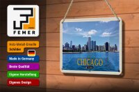 Blechschild Reise 18x12cm Chicago USA Skyline Hochhäuser Schild