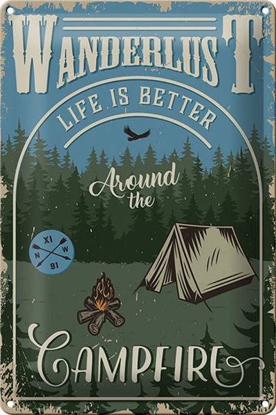 Blechschild Retro 20x30cm Wanderlust camping