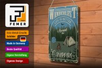 Blechschild Retro 20x30cm Wanderlust camping