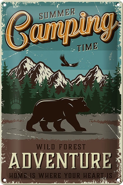 Blechschild Retro 20x30cm Summer Camping Time wild Forest