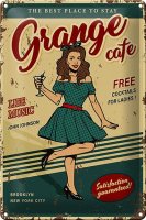 Blechschild Retro 20x30cm Pinup Grange cafe life music