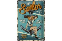 Blechschild Retro 20x30cm Pinup hey Sailor Ocean spirit See
