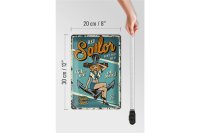 Blechschild Retro 20x30cm Pinup hey Sailor Ocean spirit See