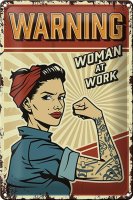 Blechschild Retro 20x30cm Pinup warning women at work Frau