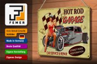 Blechschild Pinup 30x20cm Retro Hot Rod Garage Service