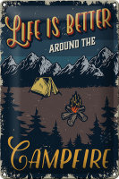 Blechschild Retro 20x30cm life better camp fire Camping