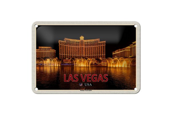 Blechschild Reise 18x12cm Las Vegas USA Bellagio Wasserspiele Schild