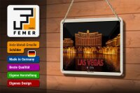 Blechschild Reise 18x12cm Las Vegas USA Bellagio Wasserspiele Schild