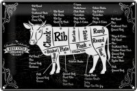 Blechschild Kuh 30x20cm Beef cuts Organic Metzgerei