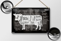 Blechschild Kuh 30x20cm Beef cuts Organic Fleisch Metzgerei