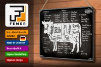 Blechschild Kuh 30x20cm Beef cuts Organic Fleisch Metzgerei