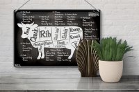Blechschild Kuh 30x20cm Beef cuts Organic Fleisch Metzgerei