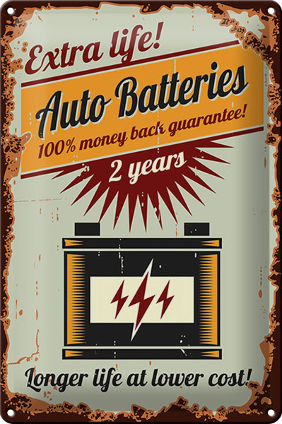 Blechschild Retro 20x30cm Auto Batteries extra life