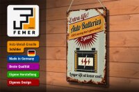 Blechschild Retro 20x30cm Auto Batteries extra life