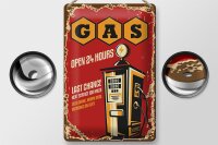 Blechschild Retro 20x30cm Gas open 24 next service