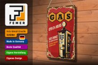 Blechschild Retro 20x30cm Gas open 24 next service