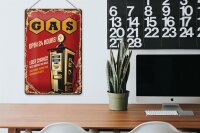 Blechschild Retro 20x30cm Gas open 24 next service