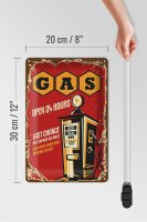 Blechschild Retro 20x30cm Gas open 24 next service